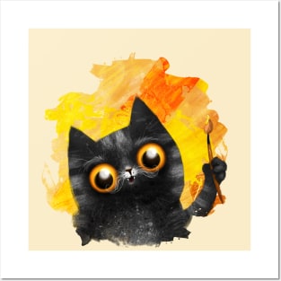 Cute black cat painter Posters and Art